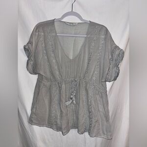 ZARA Trafaluc‎ Blouse Women's Sheer L Blue Boho Top